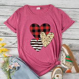 Valentine's Day T Shirts Couples Autumn Leopard Plaid Pullover Short Sleeve T-shirt