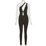 Summer New High Waist Slim Fit Hip Raise Sloping-Shoulder off the-Shoulder Backless Casual Sports Jumpsuit for Women