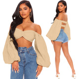 Coachella Music Festival Outfits Chest-Wrapped Backless Lantern Sleeve Top