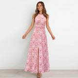 Nine Britton Dress Halter Cut-out Split Sexy Floral