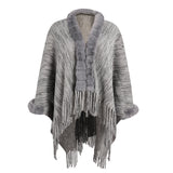 Women's Cardigan Knit Sweater Autumn and Winter Shawl Sweater Women's Fur Collar Cardigan Coat