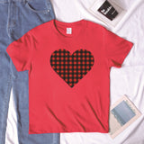 Valentine's Day T Shirt Winter plus Size Women's Clothing Plaid Heart Printing Loose