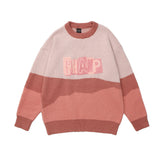 Men Sweater Embroidery Letter Color Matching Knitwear Men Street Tide Brand Loose round Neck Sweater