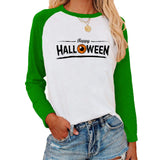 Halloween Costumes Pattern Printed Raglan Color Contrast Long Sleeve T-shirt Women