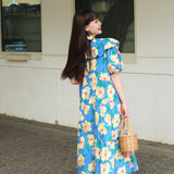 Coachella Music Festival Outfits Summer Short Sleeve Floral Dress Long Women's Dress