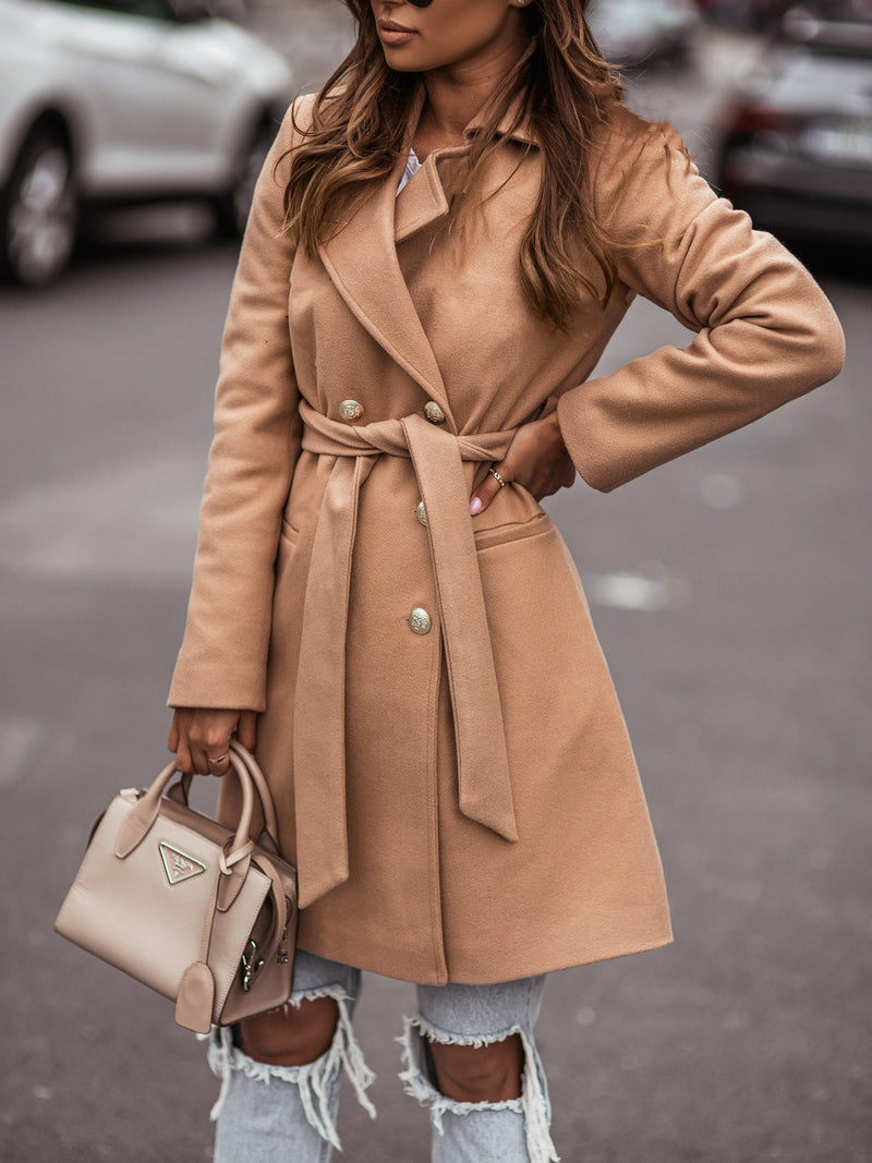 Naomi Watts Gypsy Outfits Autumn and Winter Long Sleeve Suit Collar Double Breasted Woolen Coat Top
