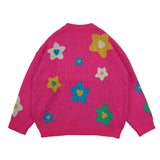 Man Fall Outfits Vintage Cartoon Small Flower Pattern Sweater Men and Women Loose Casual Coat