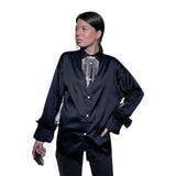 Gloria Vanderbilt Feather Long Sleeve Lapel Klein Blue Shirt