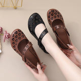 Highway Flat Sandals Spring and Summer Retro Velcro Chunky Heel Hollow Out Hole Sandals