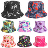 Bucket Hat Fishing Cap Cotton Print Fisherman Hat Cartoon Bucket Hat Female Printing Leaves Sunshade Sun Protection Hat