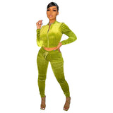 Velour Tracksuit Velvet Fabric Pocket Zipper Leisure Sports Suit