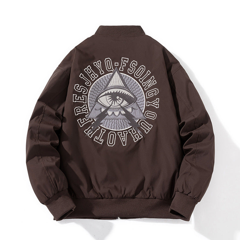 Varsity Jacket Embroidery Flight Suit Stand-Up Collar Thin