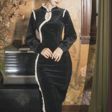 Coachella Music Festival Outfits Vintage Silk Velvet Embroidery Sequined Cheongsam Dress