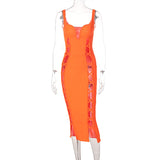 Kendall Jenner Wedding Guest Dress Lace-up Hollow Sexy Sling Midi Dress Fashion