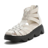 Highway Flat Sandals Summer Height Increasing Fashion Genuine Leather High-Top Platform Closed Toe Sandals for Women