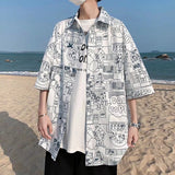Men Shirts Printed Stand Collar Lining Loose
