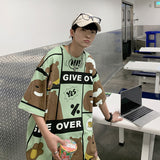 Men T-Shirts Cartoon Print Loose Half Sleeve