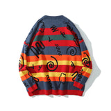 Men Sweater Rainbow Striped Color Matching Sweater Men's Pullover Sweater