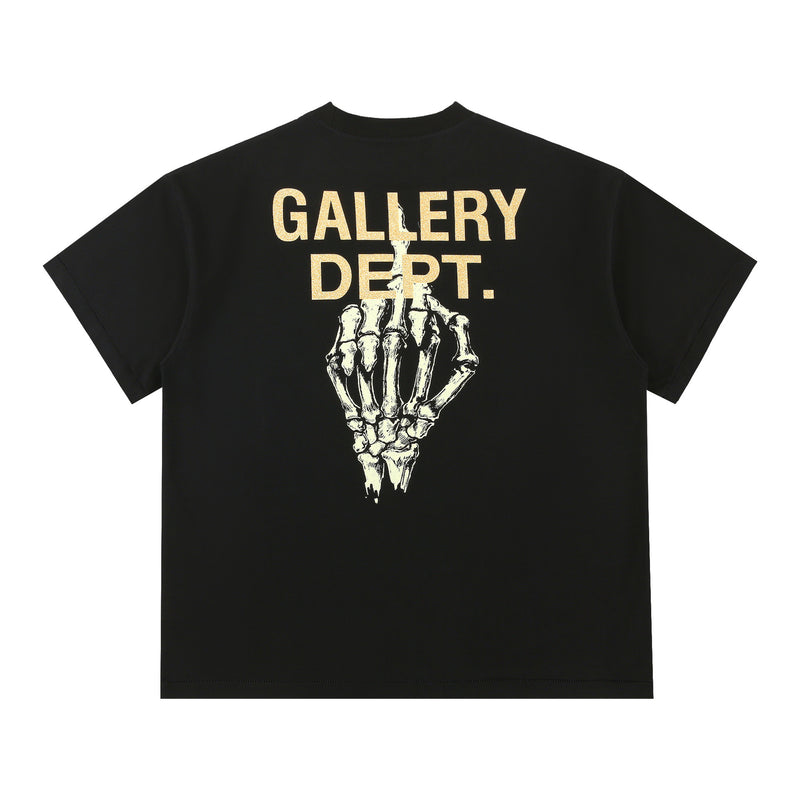 Skull Apparel Gilding Letters Skull Bone Ring Printed round Neck Loose T-shirt