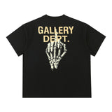 Skull Apparel Gilding Letters Skull Bone Ring Printed round Neck Loose T-shirt