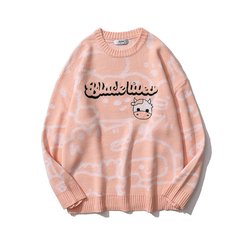 Men Sweater Cartoon Jacquard Sweater Men's round Neck Sweater Casual Pullover
