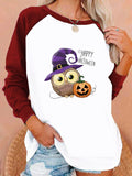 Halloween Costumes Printing Capless round Neck Contrast Color Sweatshirt Women