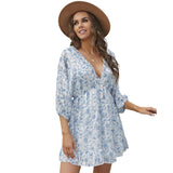 Coachella Music Festival Outfits Floral V-neck Female Butterfly Sleeve Chiffon Dress