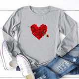 Valentine's Day T Shirt Solid Color Long Sleeve Autumn Long Sleeve Rose Petals Love Heart