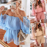 Coachella Music Festival Outfits Spring and Summer Women's Clothing Stitching Short Sleeve Loose Solid Color Jumpsuit