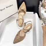 Low Heel Wedding Shoes Summer Sandals Mid Heel Pointed Toe Women's Chunky Heels