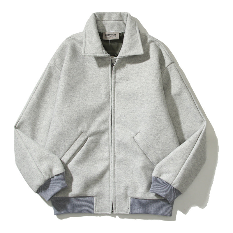 Cardigan Baseball Jacket Fog Multi-Line Joint Name Glue-Pressing Reflective Letter Zipper Woolen Jacket Coat