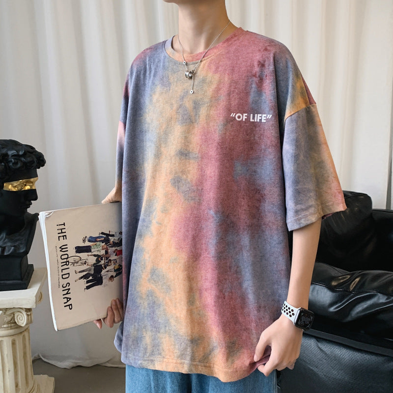 Men T-Shirts Loose Five-Quarter Sleeve Tie-Dye