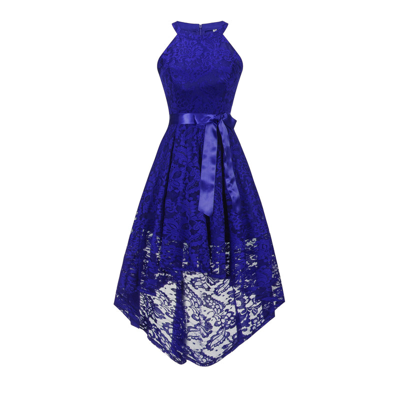 Burgundy Dress Formal Lace Swing Dovetail Evening Dress Belt Slim Dress
