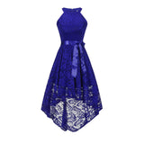 Burgundy Dress Formal Lace Swing Dovetail Evening Dress Belt Slim Dress