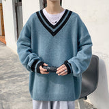 Men's Sweatshirt Fall Winter Men plus Size V-neck Pullover Sweater Loose