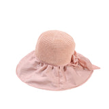 Women Bucket Hat Straw Bow Big Brim Vinyl Sun Protective