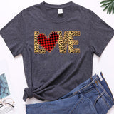 Valentine's Day T Shirt Large Size T-shirt Short Sleeve Leopard Print Love Red Plaid Heart Printing Spring and Summer