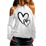 Valentine's Day T Shirts Couples Cold Shoulder Long Printed Sweater T-shirt
