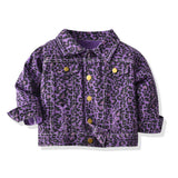 Children Jean Jackets Spring and Autumn Long Sleeve Lapel Leopard Print Casual Denim Top