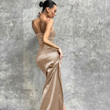 Taffeta Dress Temperament High Waist Slit Dress