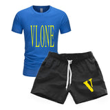 Vlone T Shirts & Shorts 2 Piece Set Men'S T-Shirt Set Casual Sweatpants Beach Shorts