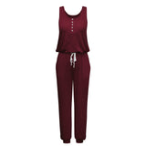 Coachella Music Festival Outfits Summer Vest Drawstring Harem Trousers Solid Color