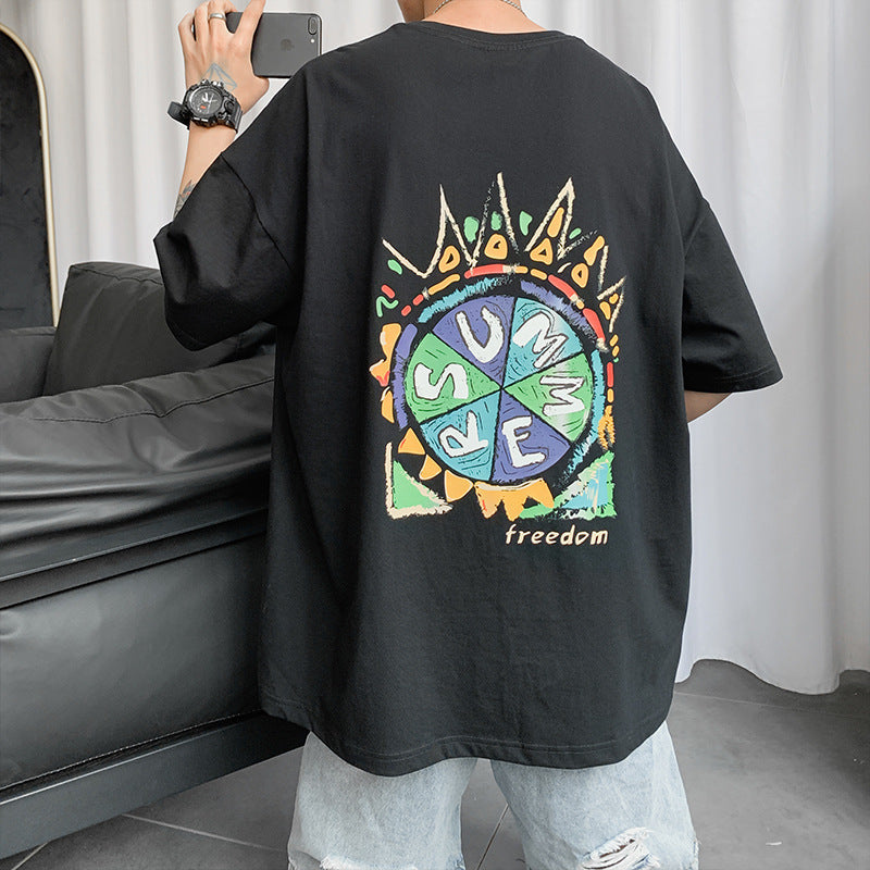 Men T-Shirts Printed Loose Half Sleeve Top