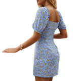 Coachella Music Festival Outfits Summer Vintage Floral Puff Sleeve Dress Female