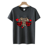 Valentine's Day T Shirts Couples Leopard Print Heart Printing Women's Pullover Short Sleeve T-shirt