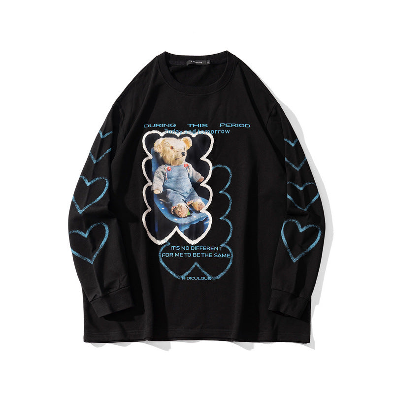 Man Fall Outfits Street Fun Cartoon Printed Long-Sleeved T-shirt Men's and Women's Casual round Neck Sweater