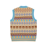 Men Sweater Contrasting Color Jacquard Knitted Vest Men's Idle Style Outer Vest Street