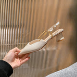 Nude Low Block Heel Toe Cap Pointed Buckle Mid-Heel