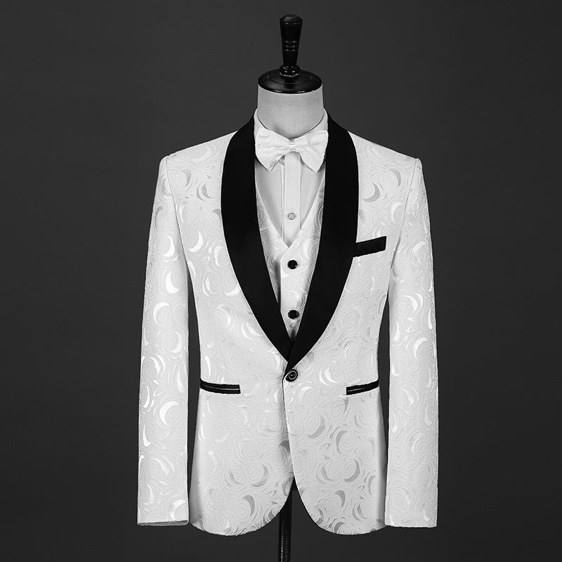 Black Tie Attire Suit Bridegroom Dress Slim Pattern Suit Performance Suit Four-Piece Set