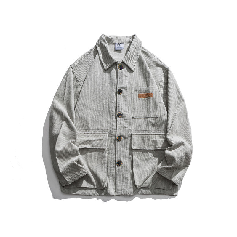 Man Fall Outfis Autumn Vintage Multi-Pocket Jacket Boys Hip Hop BF Loose Leisure Workwear Coat